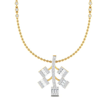 Geometric Baguette Diamond Pendant Necklace