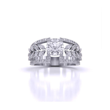 Open Band Diamond Ring with Leaf Motif