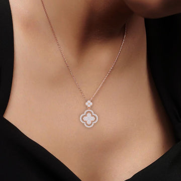 Rose Gold Clover Pendant with Beaded Detailing