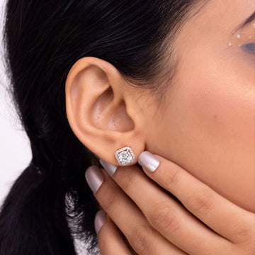 Cushion-Shaped Halo Lab Grown Diamond Stud Earrings