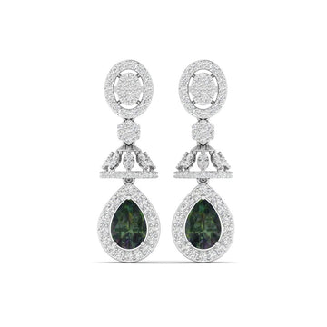 Pear-Shaped Green Gemstone Diamond Drop Earrings