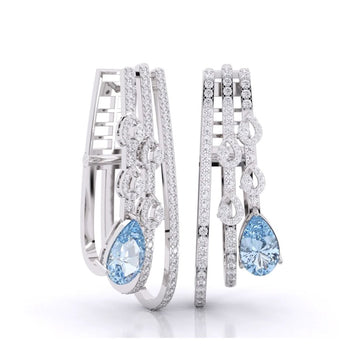 Contemporary Blue Topaz and Diamond Dangling Earrings