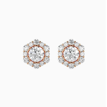 Double Halo Diamond Stud Earrings in Floral Setting