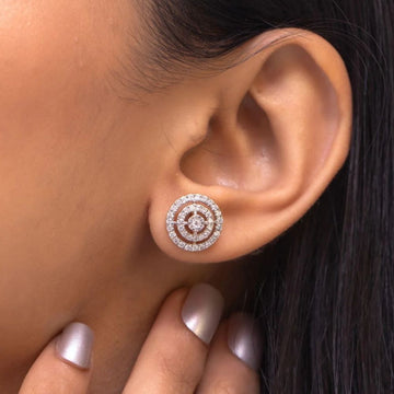 Triple Halo Diamond Circle Stud Earrings