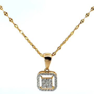 Square Diamond Halo Pendant Necklace in Gold