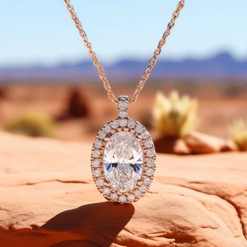 Oval Halo Diamond Pendant Necklace