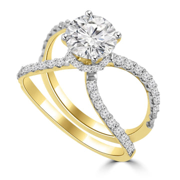 Criss-Cross Diamond Ring with Round Solitaire Center