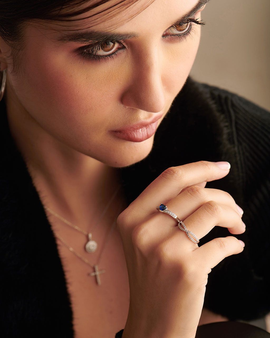 Created Sapphire & Diamond Heart Ring