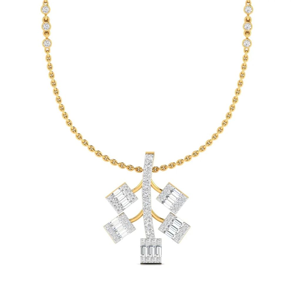 Geometric Baguette Diamond Pendant Necklace