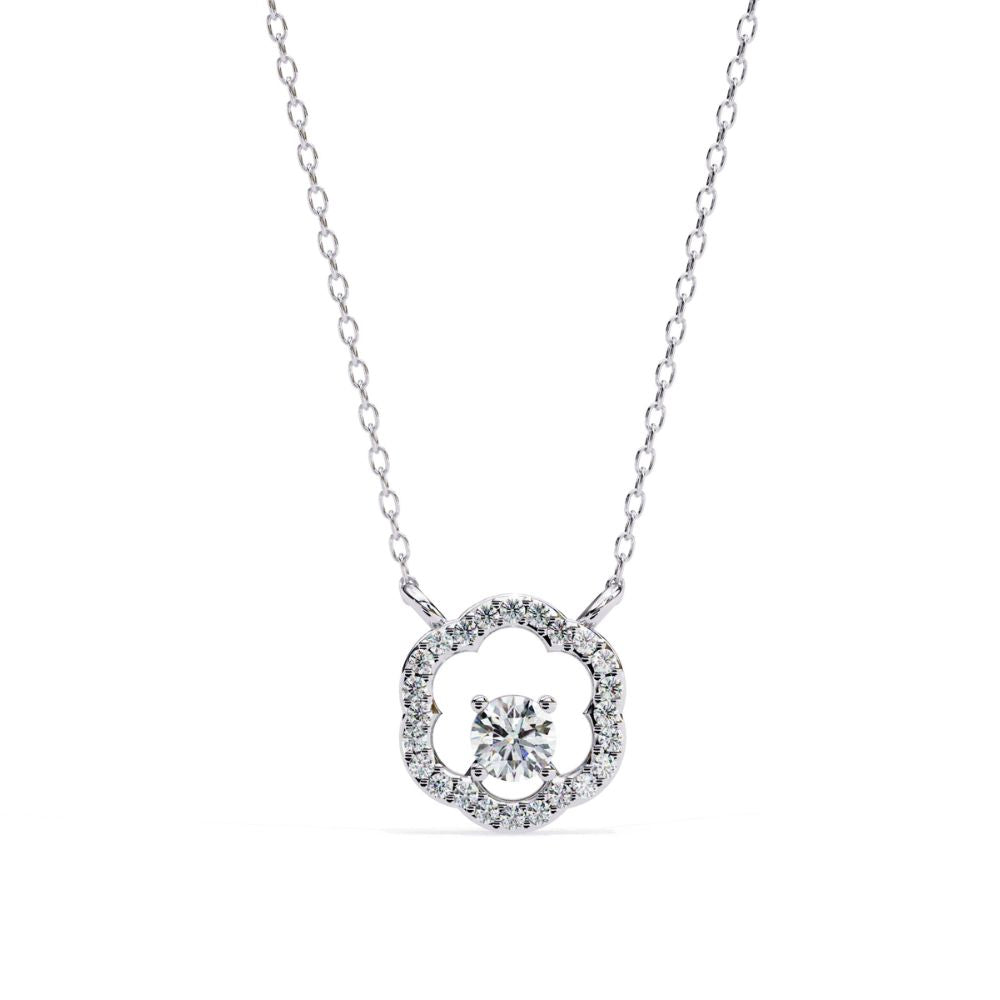 Floral Diamond Halo Pendant Necklace