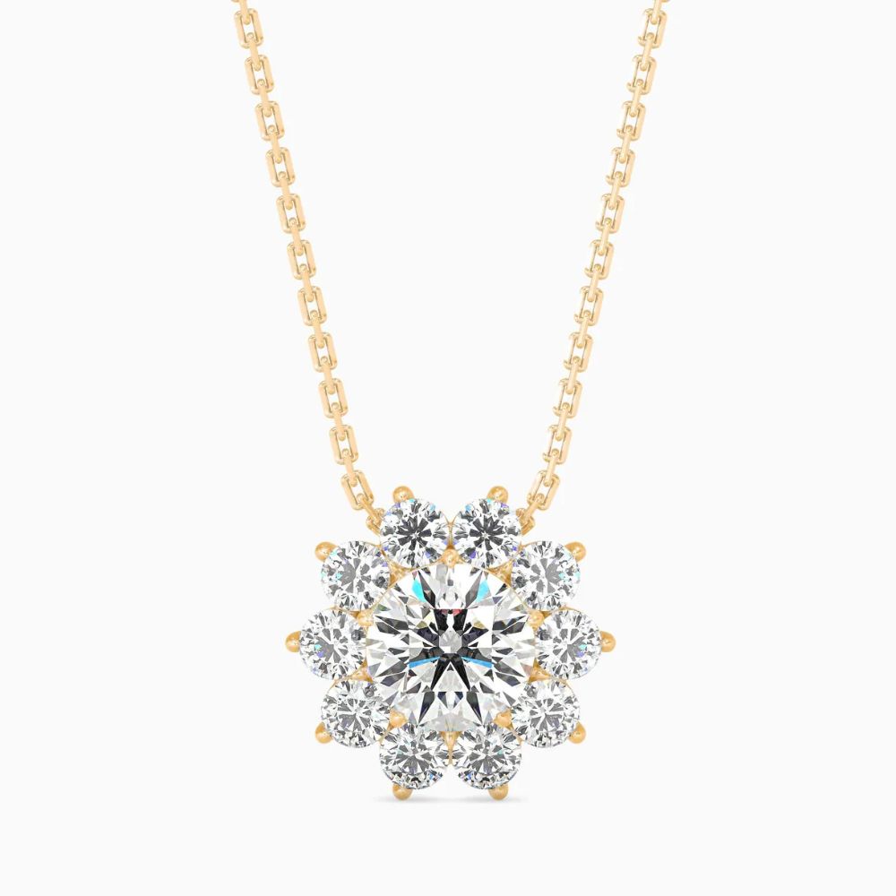Floral Cluster Diamond Pendant Necklace
