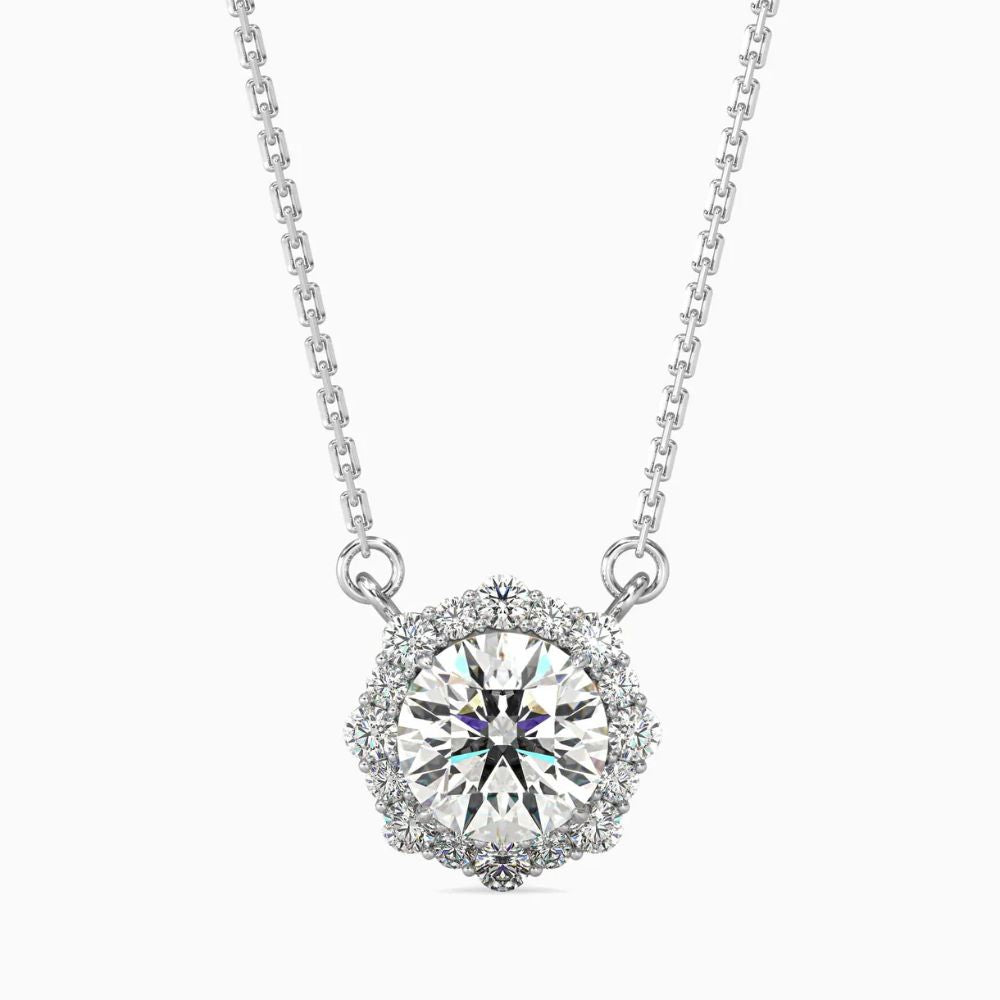 Round Brilliant Diamond Halo Pendant Necklace