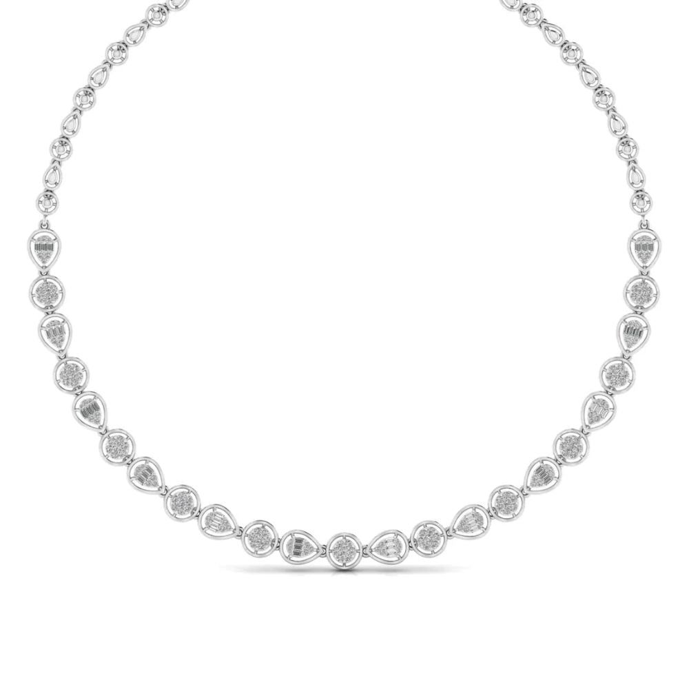 Pear & Round Diamond Bezel-Set Necklace