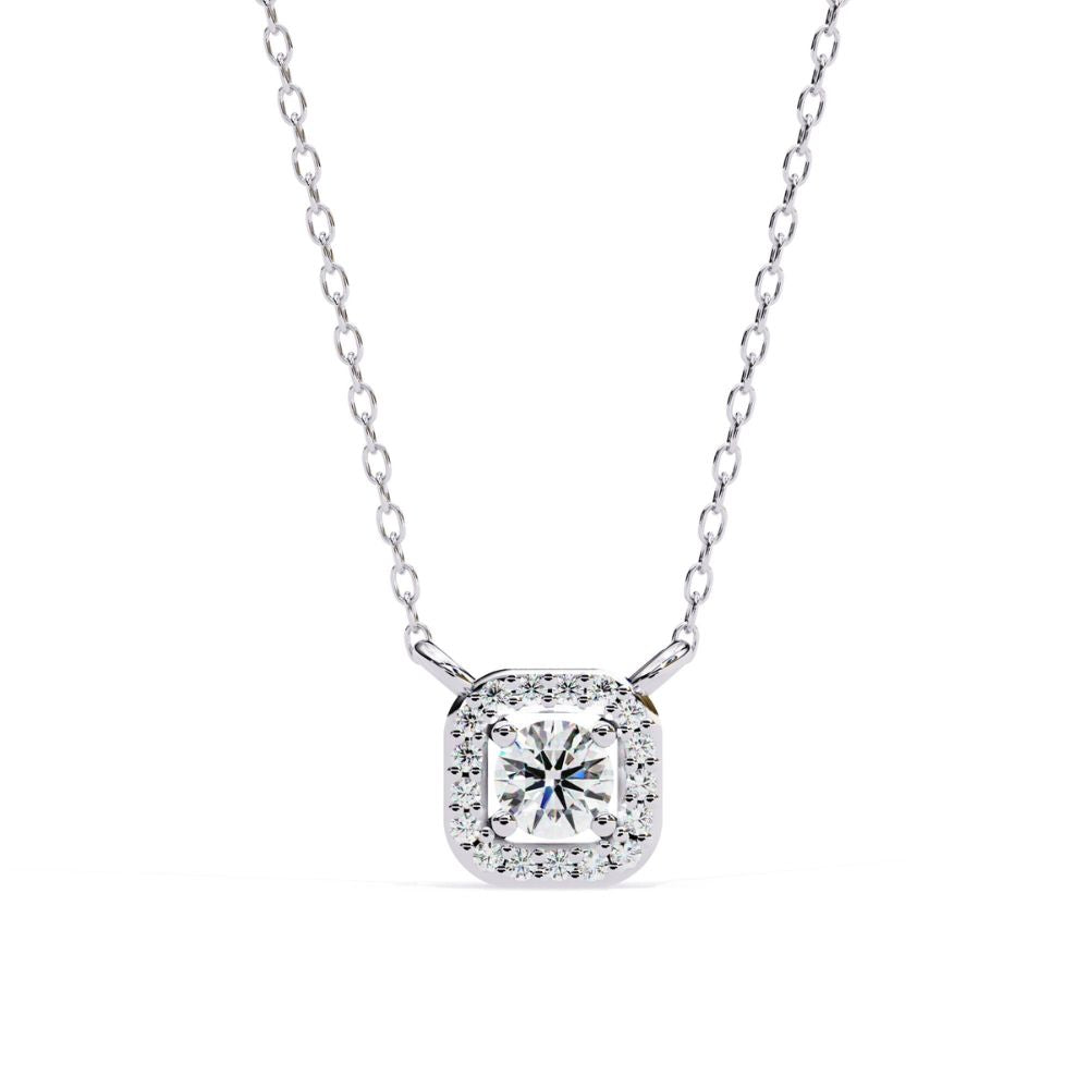 Cushion Halo Diamond Pendant Necklace