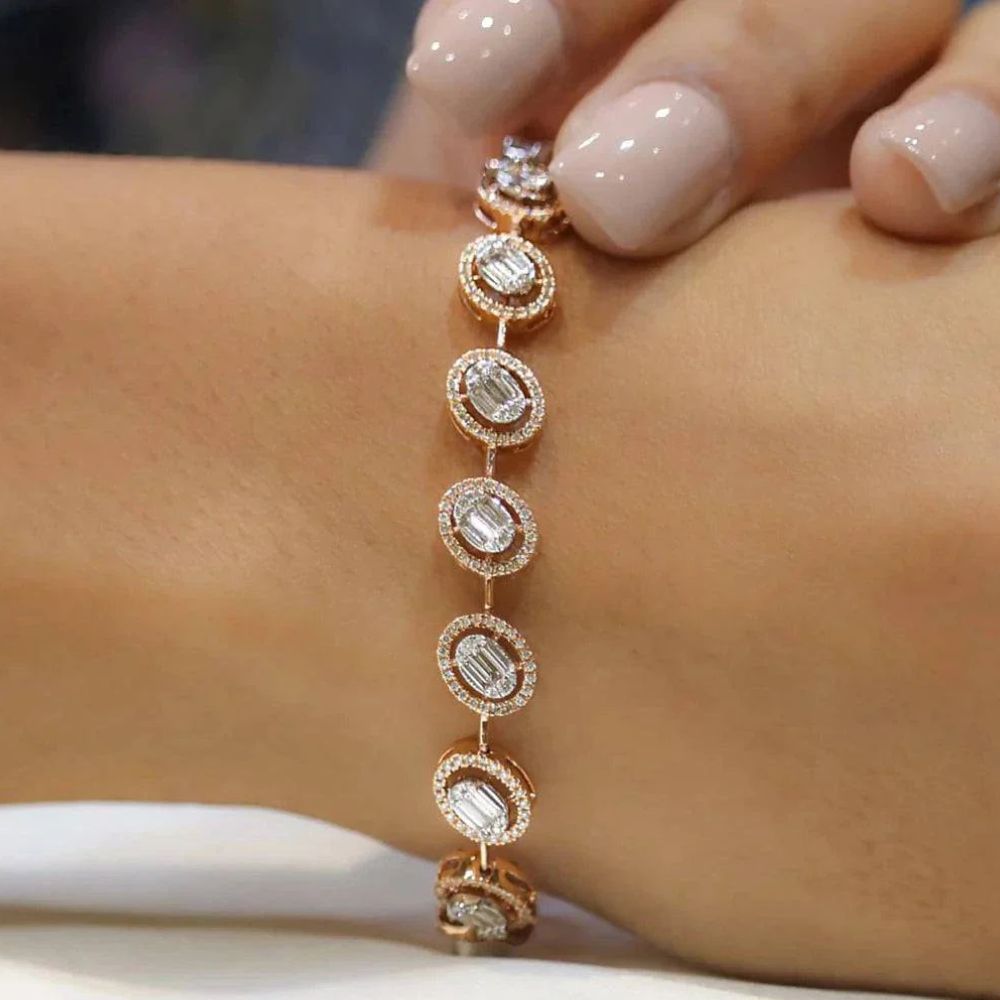 Oval Baguette Halo Diamond Bracelet