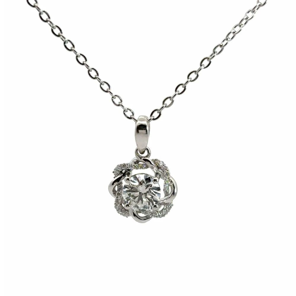 Intertwined Diamond Floral Pendant Necklace