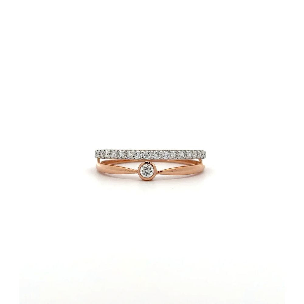 Two-Tone Criss-Cross Diamond Ring with Bezel Center