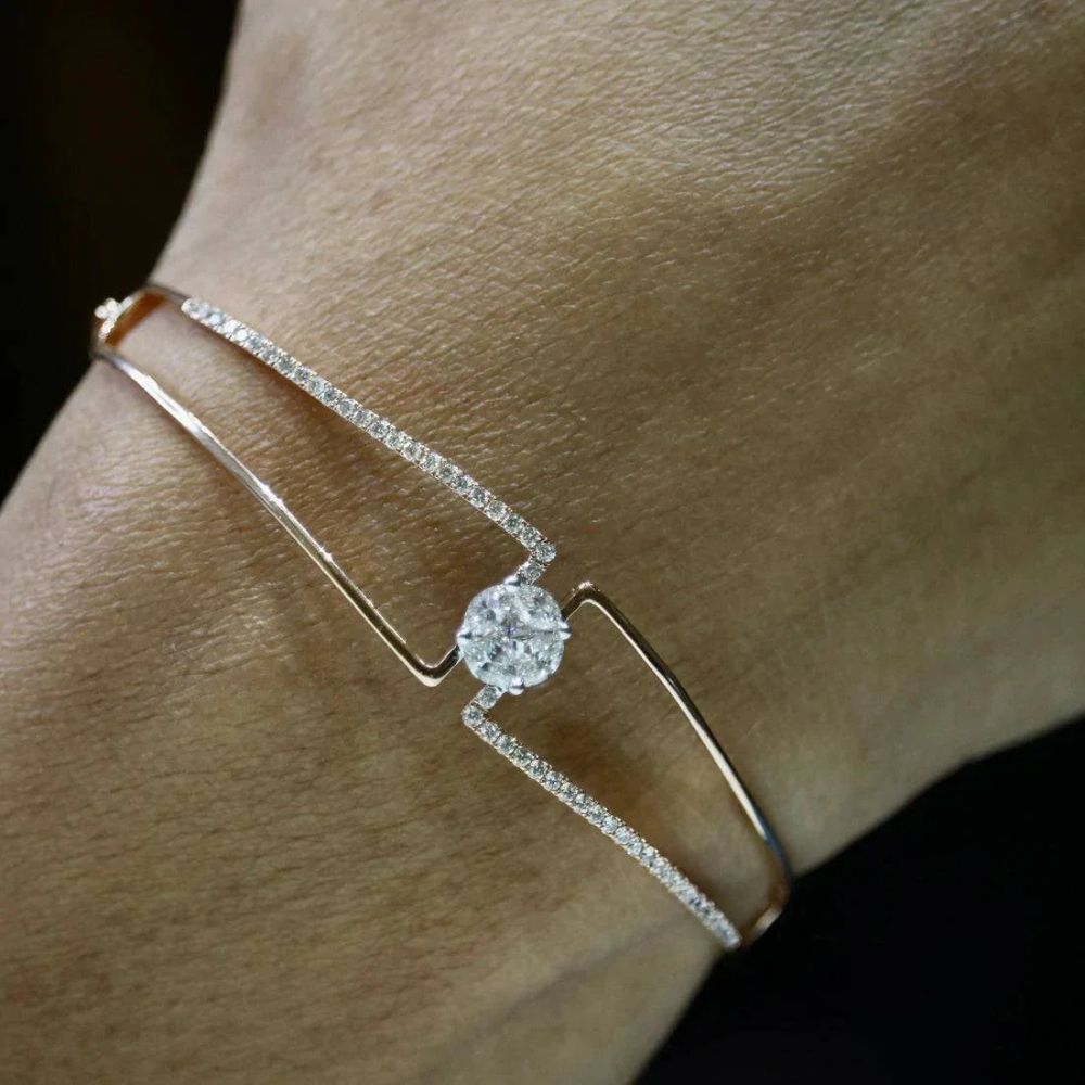 Minimalist Solitaire Diamond Open Cuff Bracelet
