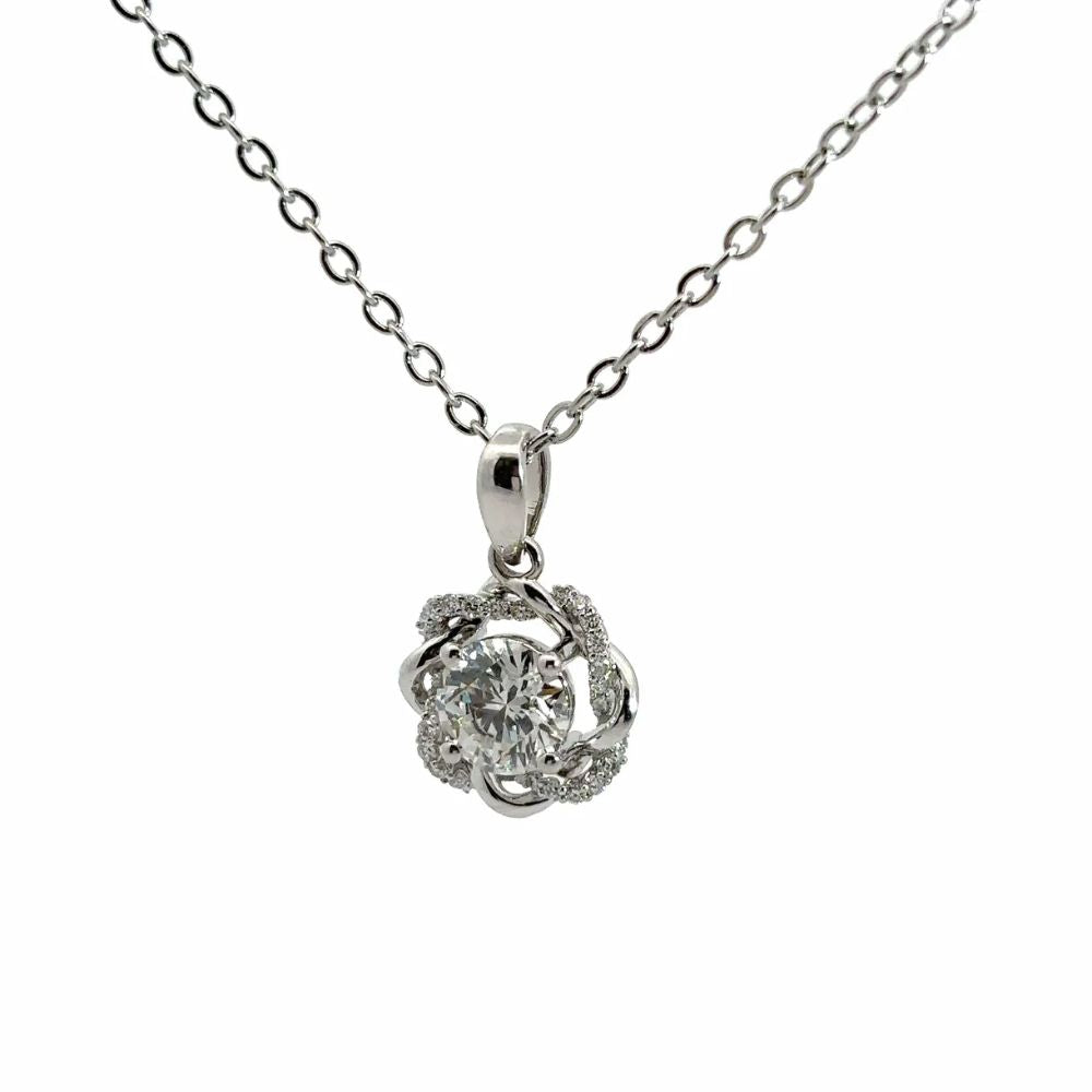 Intertwined Diamond Floral Pendant Necklace