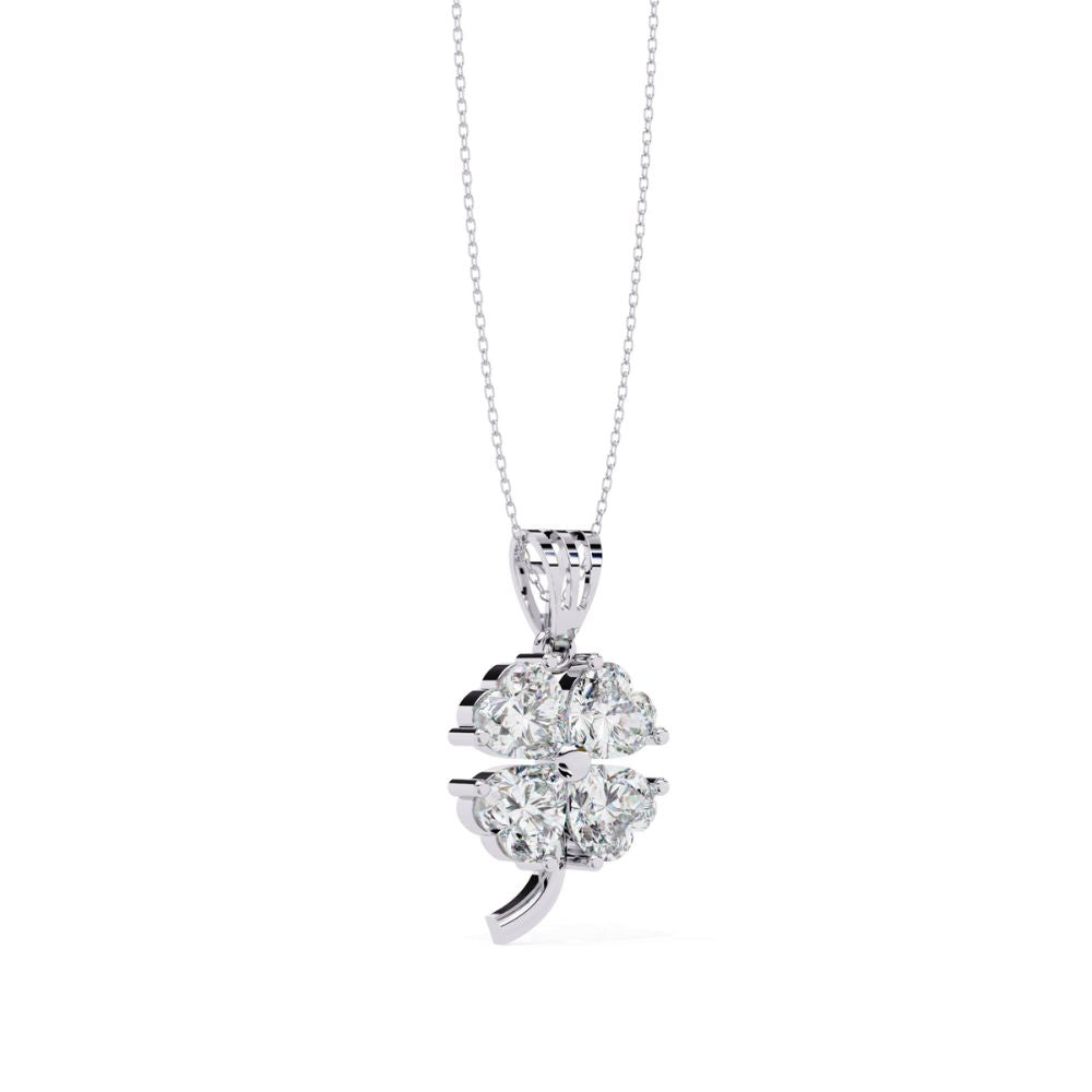 Four-Leaf Diamond Floral Pendant Necklace
