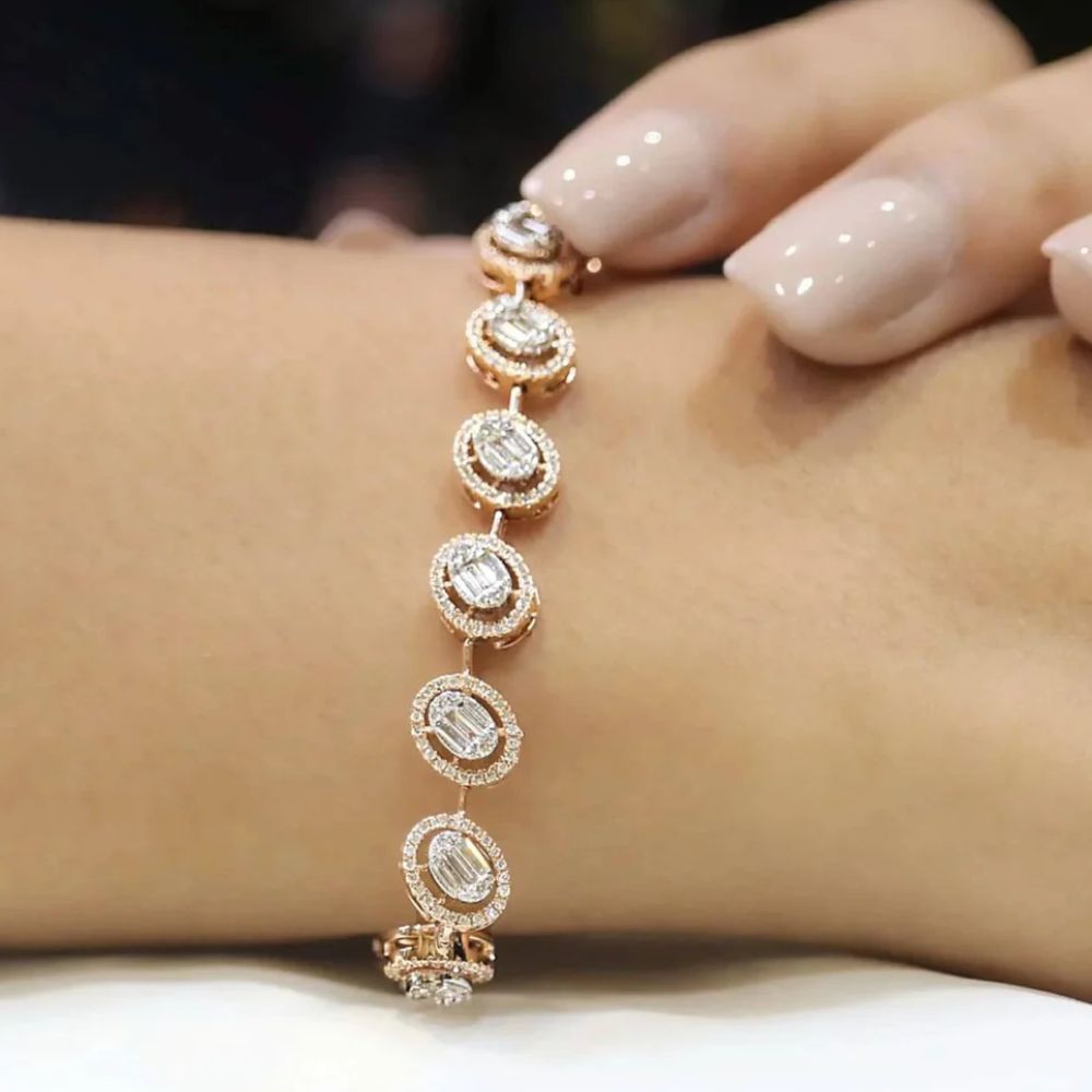 Oval Baguette Halo Diamond Bracelet
