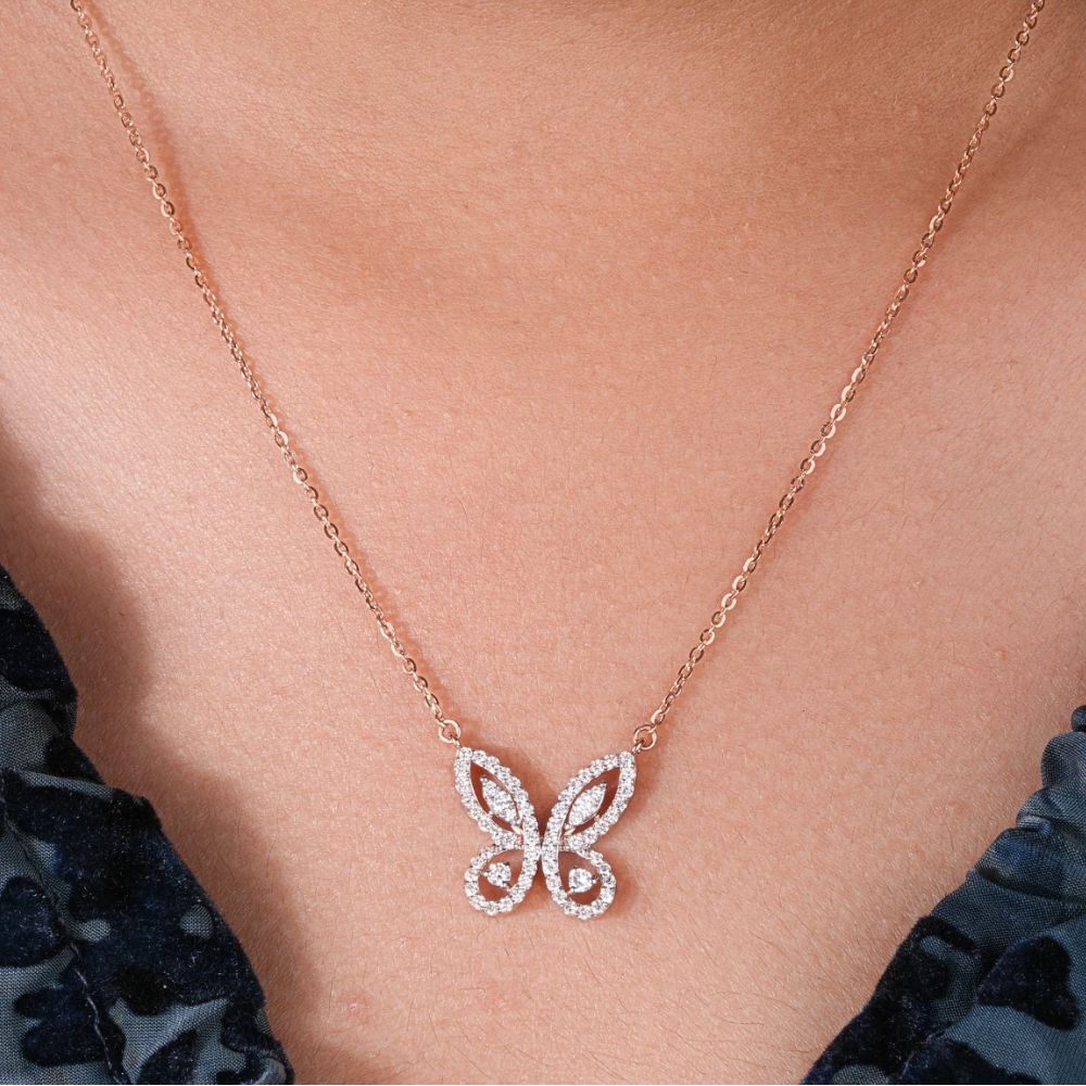 Butterfly Diamond Pendant in Rose Gold