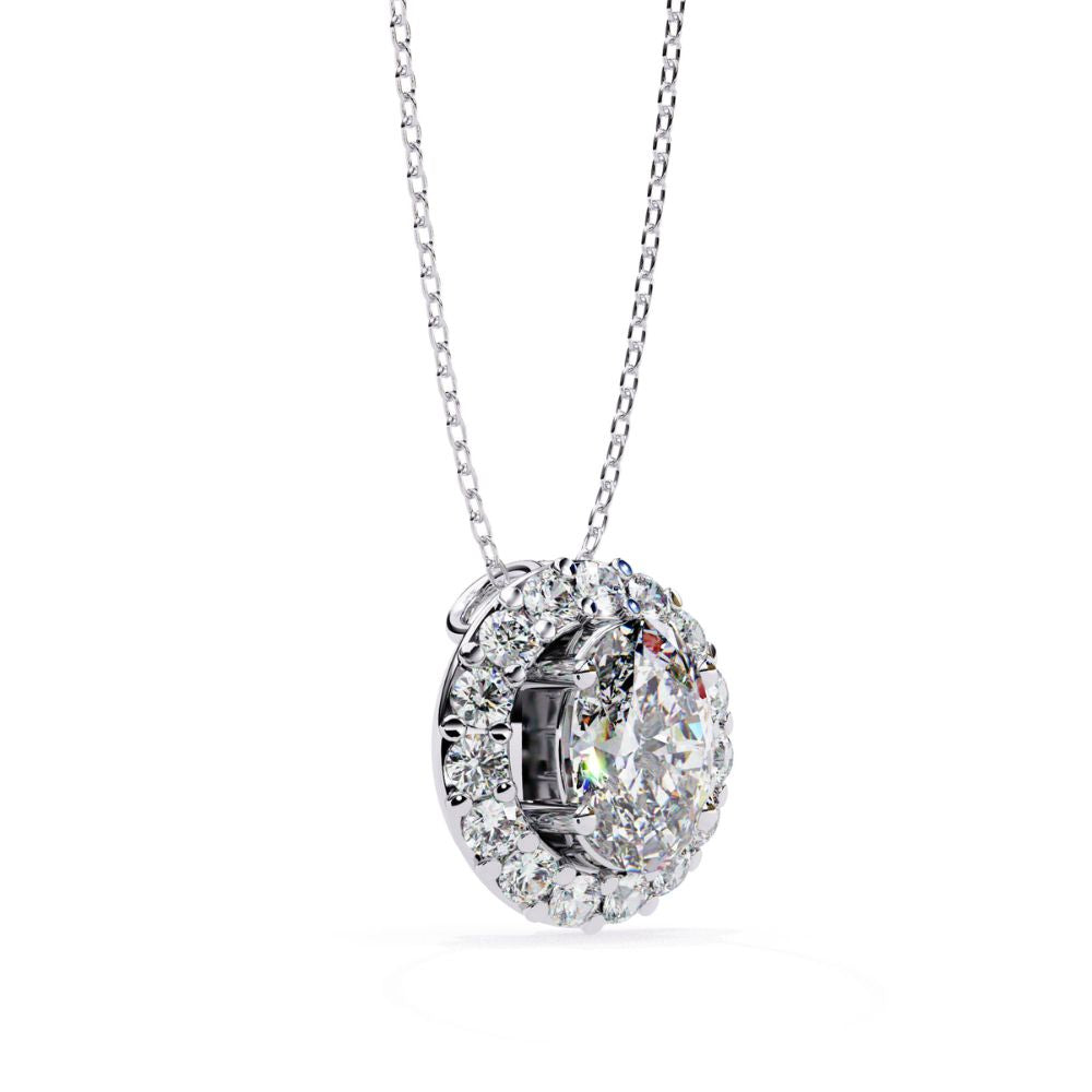 Oval Halo Diamond Pendant Necklace
