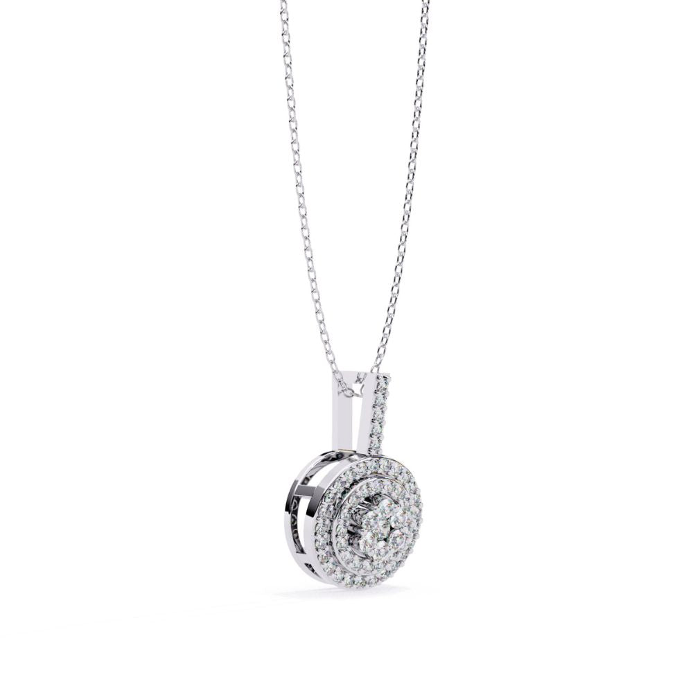 Triple Halo Round Diamond Pendant Necklace