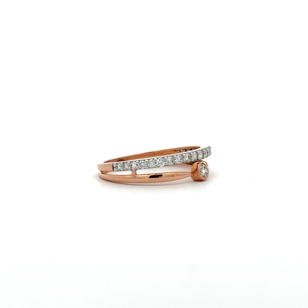 Two-Tone Criss-Cross Diamond Ring with Bezel Center