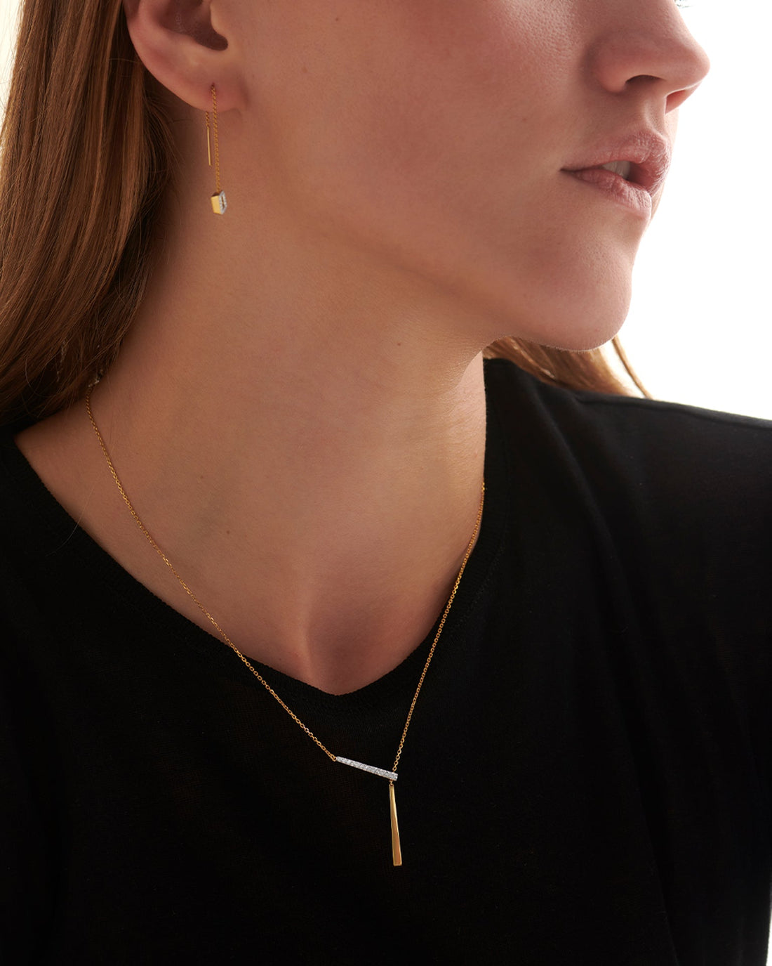 Adjustable Bar Diamond Lariat Necklace