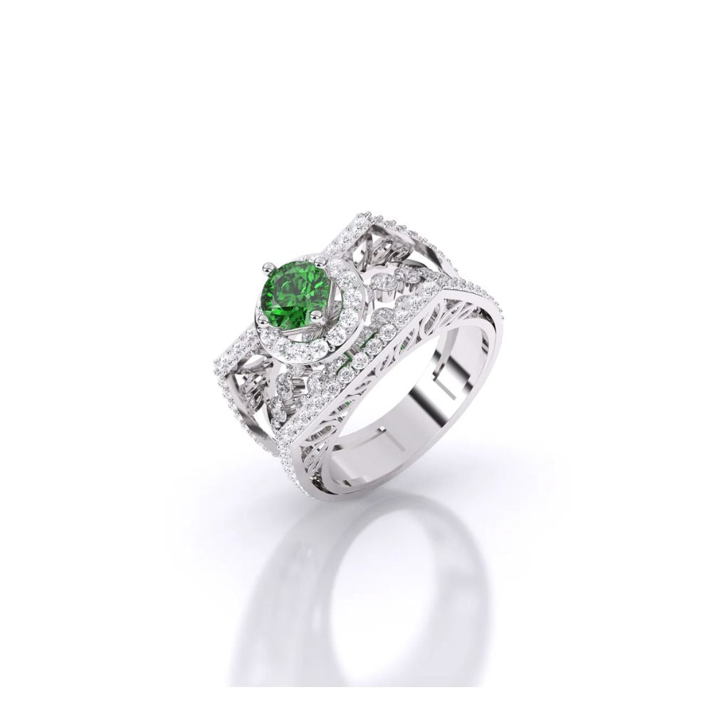 Bold Halo Statement Ring with Green Center Stone