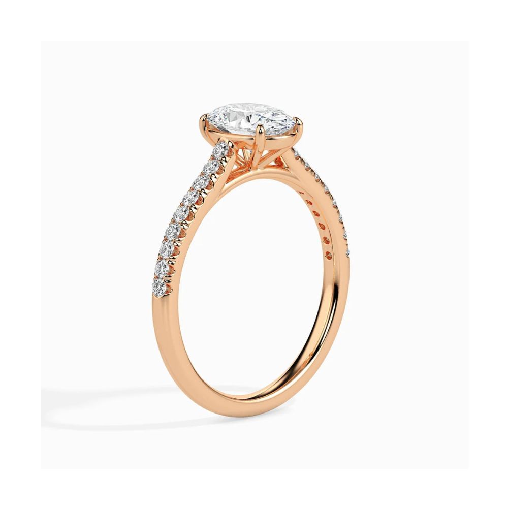 Oval Cut Solitaire Pave Engagement Ring