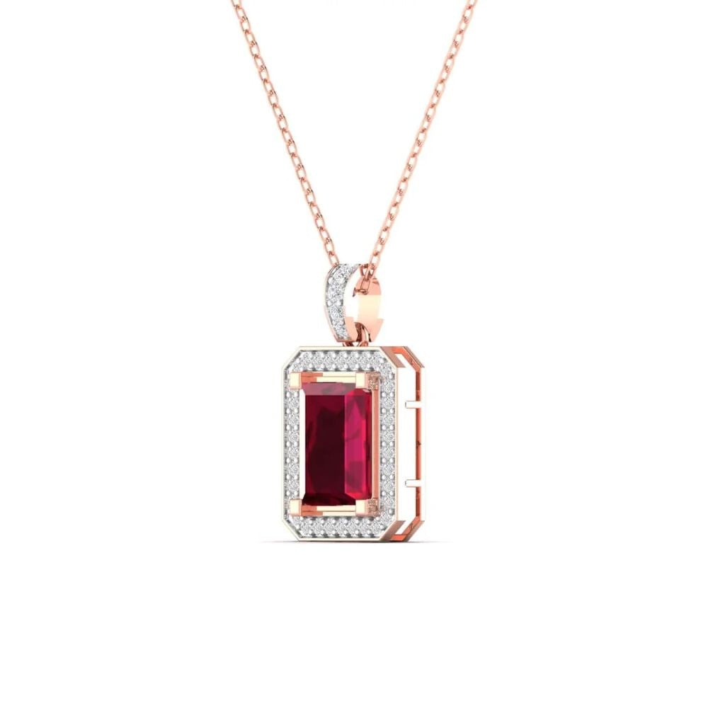 Emerald-Cut Ruby Pendant with Diamond Halo