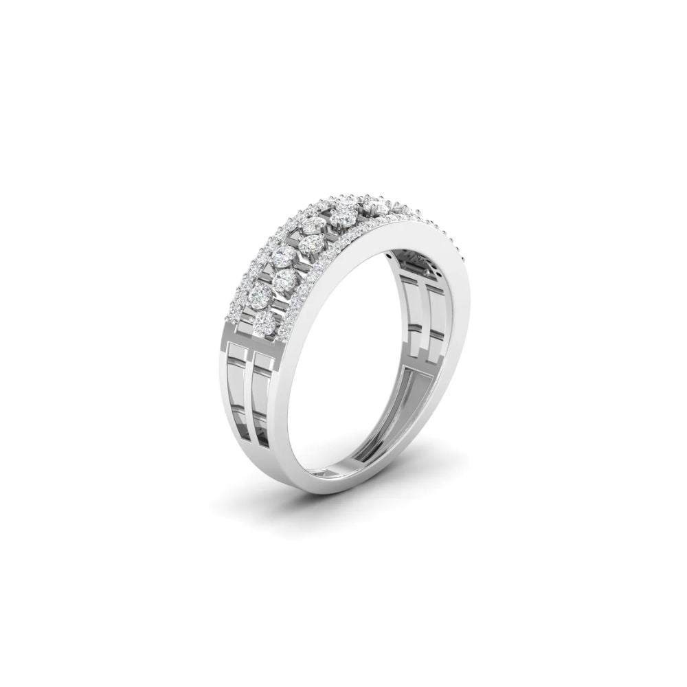 Wide Diamond Ring with Triple Row Openwork Design