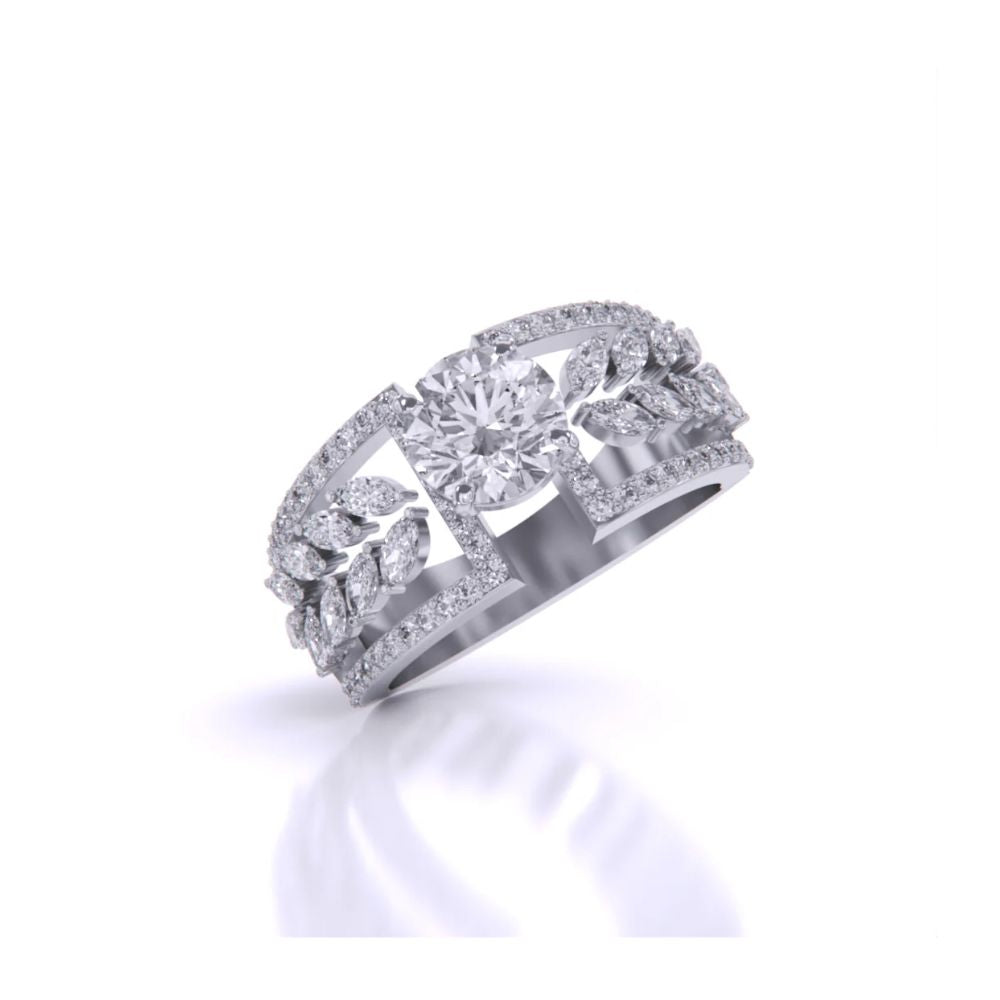 Open Band Diamond Ring with Leaf Motif