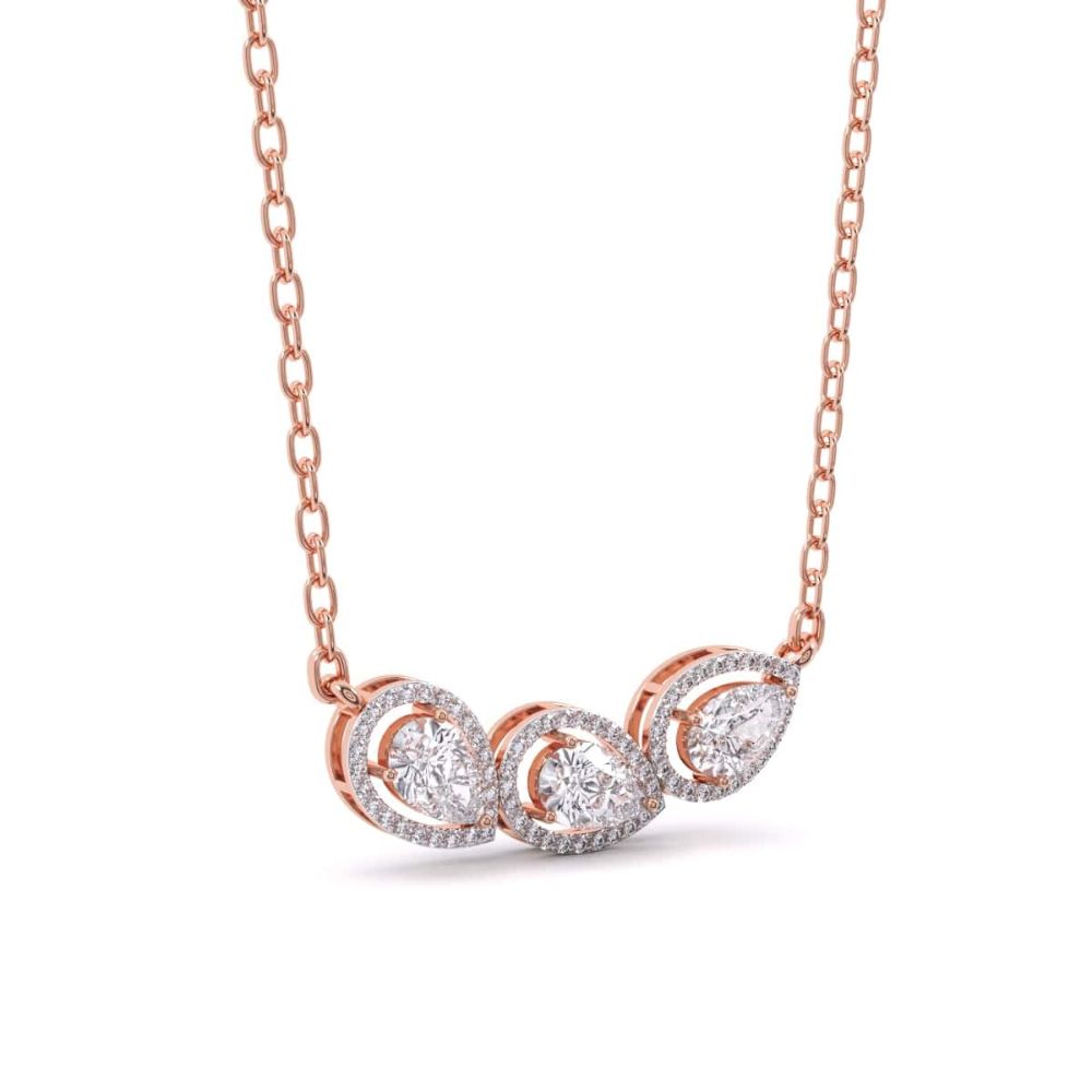 Triple Pear Diamond Halo Necklace