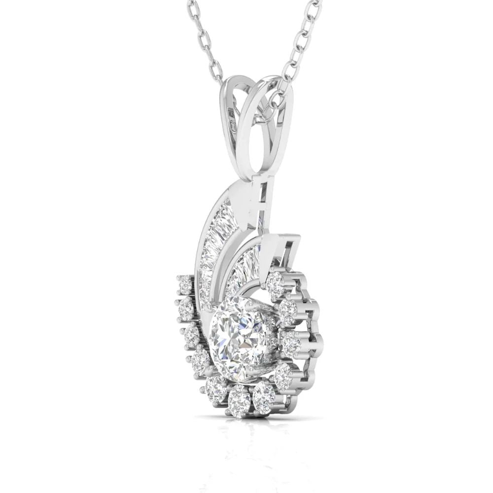 Radiant Round & Baguette Diamond Swirl Pendant