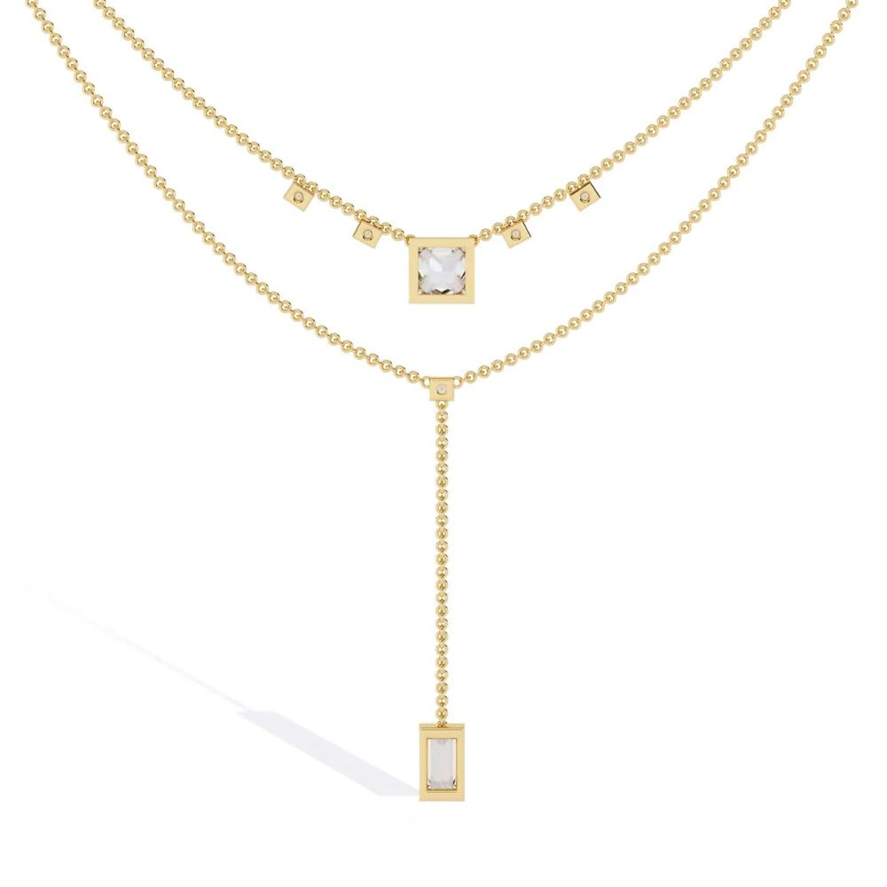 Layered Drop Pendant Necklace with Princess & Baguette Diamonds