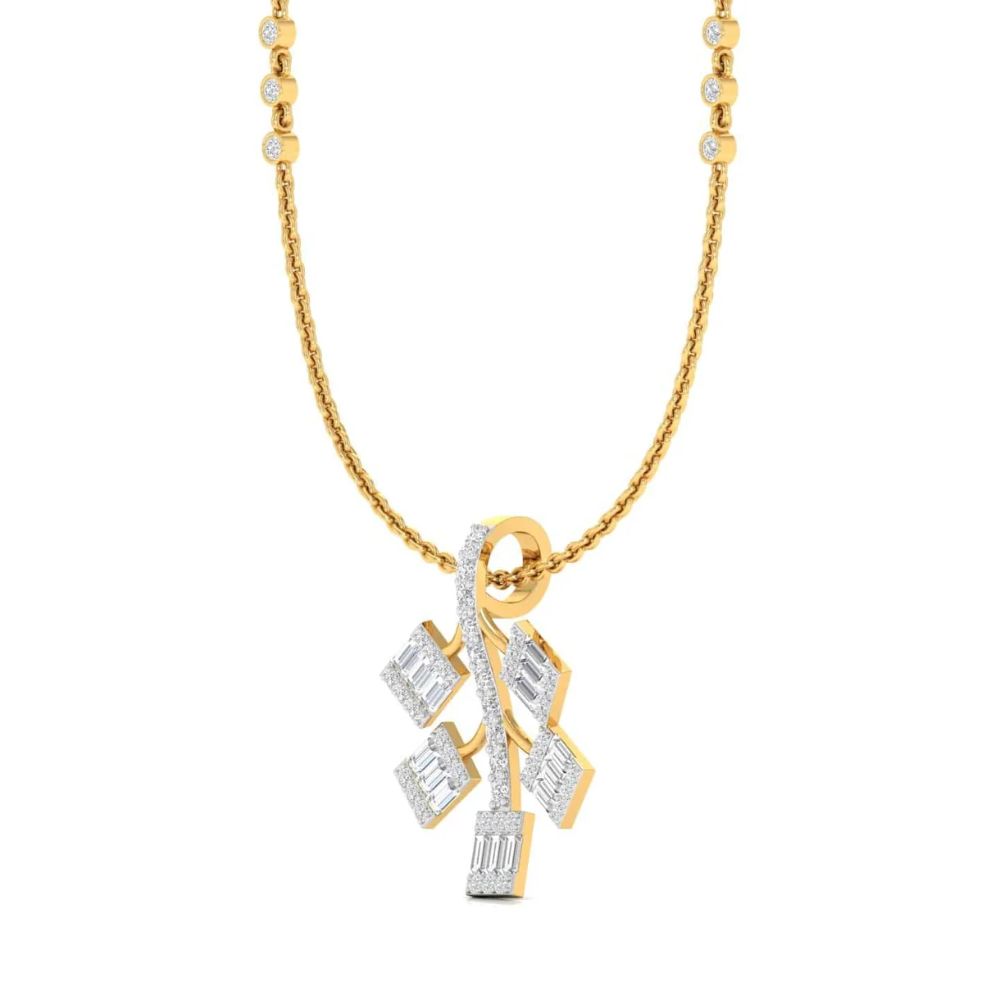Geometric Baguette Diamond Pendant Necklace