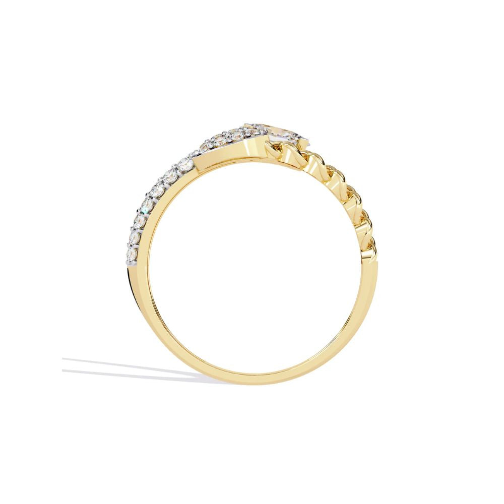 Dual Oval Lab Grown Diamond Ring with Chain & Pave Bands