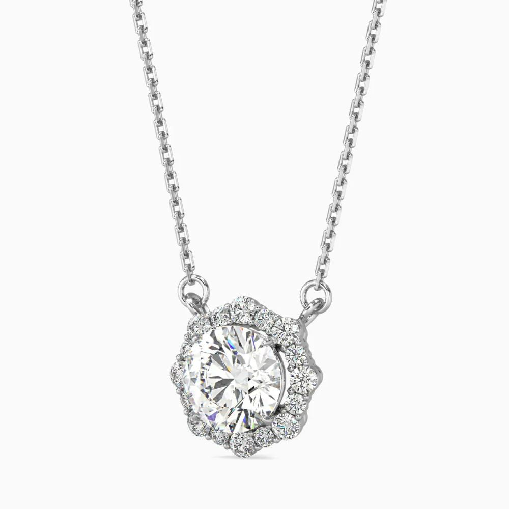 Round Brilliant Diamond Halo Pendant Necklace