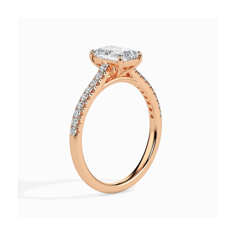 Emerald Cut Solitaire Pave Engagement Ring
