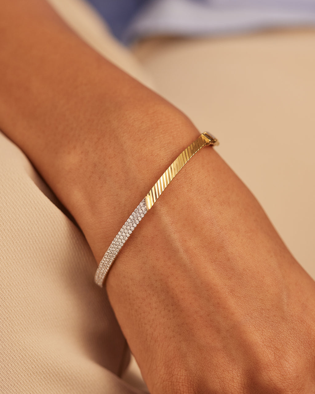 Angled Pave Diamond Oval Bracelet