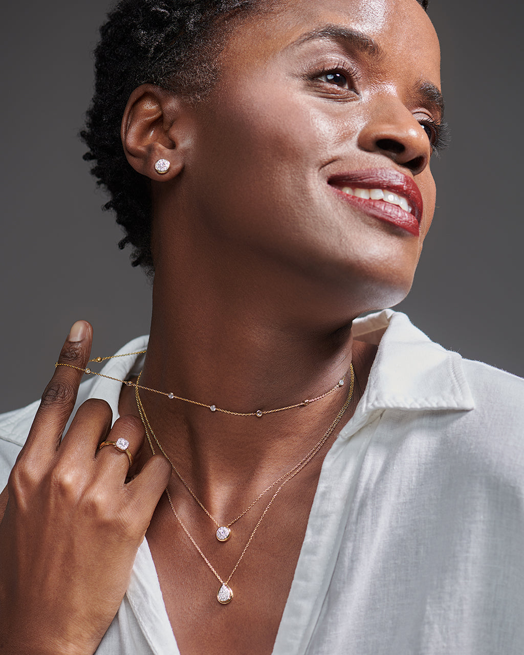 Round Cluster Dainty Diamond Necklace