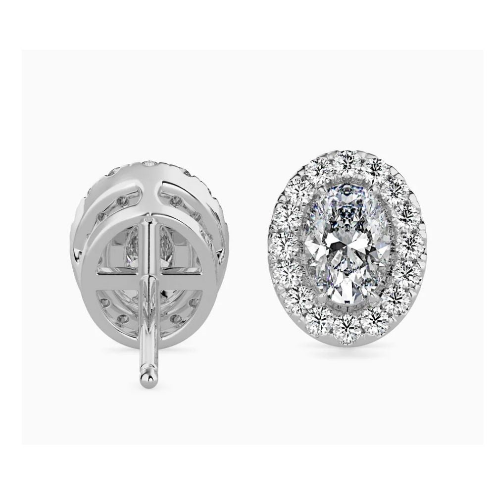 Oval Double Halo Diamond Stud Earrings