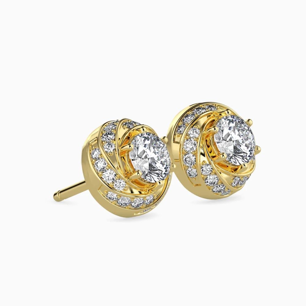 Swirl Halo Diamond Stud Earrings in Designer Setting
