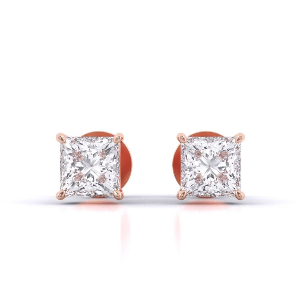 Princess Cut Diamond Stud Earrings in 4-Prong Setting