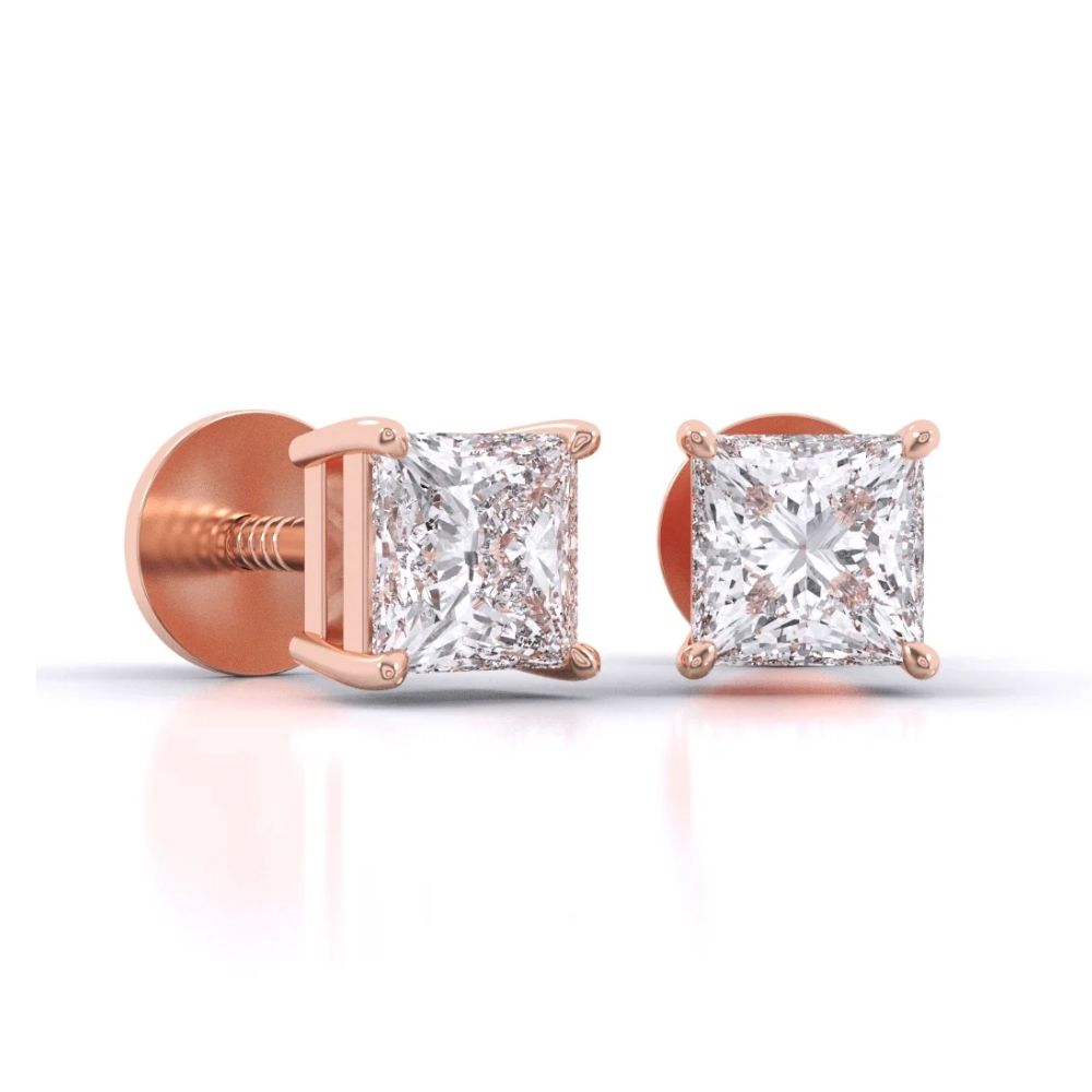 Princess Cut Diamond Stud Earrings in 4-Prong Setting