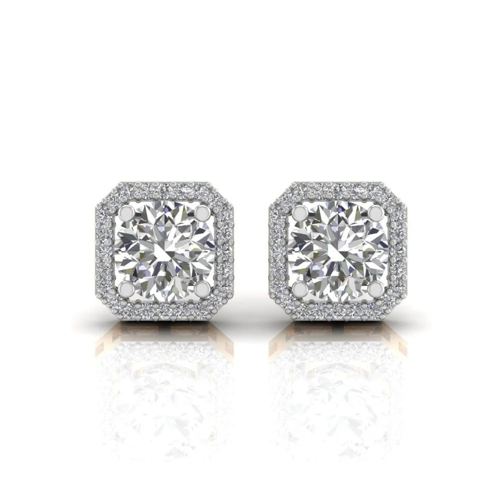 Cushion-Shaped Halo Lab Grown Diamond Stud Earrings