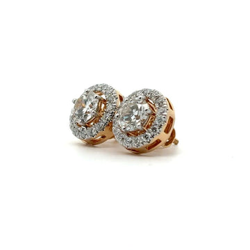 Classic Round Halo Diamond Stud Earrings